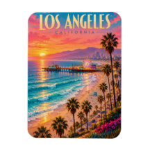 Póster de viaje de la puesta de sol de Los Ángeles