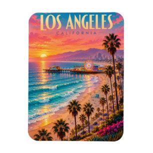 Imán Póster de viaje de la puesta de sol de Los Ángeles