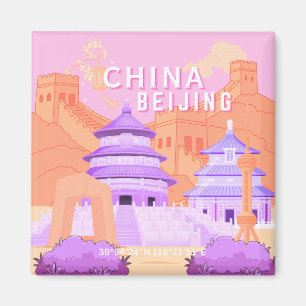 Imán Póster de viaje de Pekín China Arte rosa y lavan