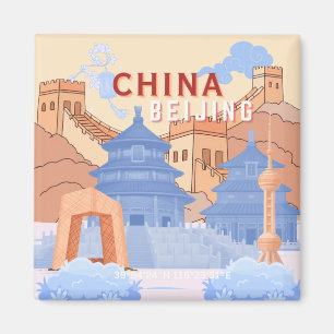 Imán Póster de viaje de Pekín China Azul pastel y mel