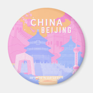Imán Póster de viaje de Pekín China   Pastel rosa y azu