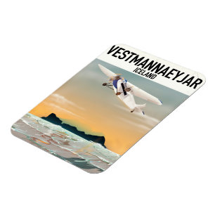 Imán Póster de viaje de Vestmannaeyjar Islandia.