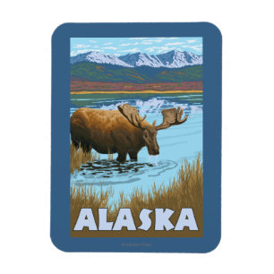 Imán Poster de Viaje de Vintage de Agua Potable Moose