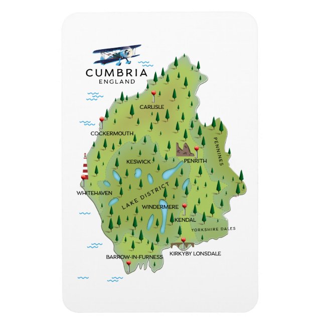 Imán Póster de viaje del mapa de Cumbria Inglaterra. (Vertical)