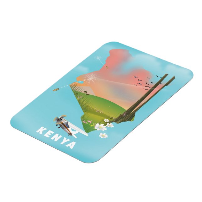 Imán Póster de viaje ilustración del mapa de Kenia. (Lado Izquierdo)