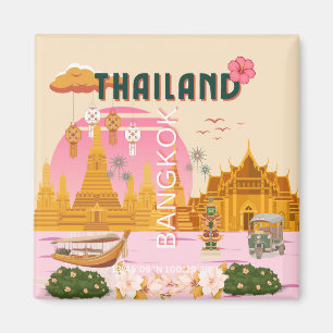 Imán Póster de viaje retro vintage Bangkok Tailandia