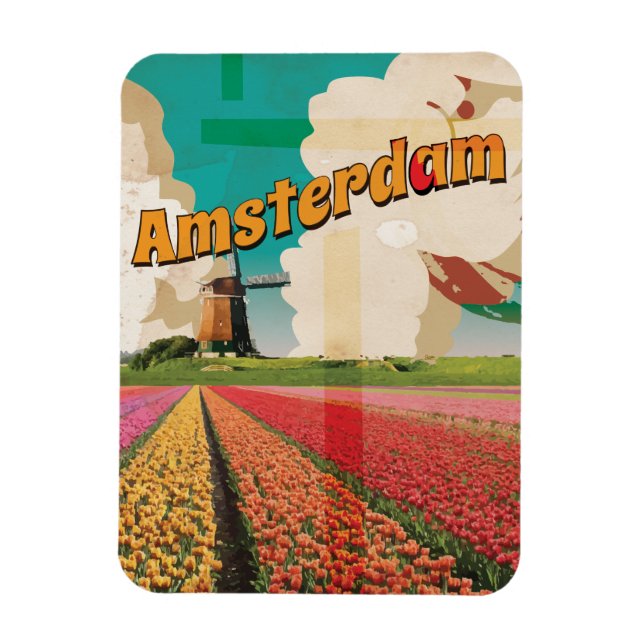 Imán Póster de viaje vintage de Ámsterdam (Vertical)