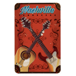 Imán Póster de viaje vintage de guitarra de Nashville, 