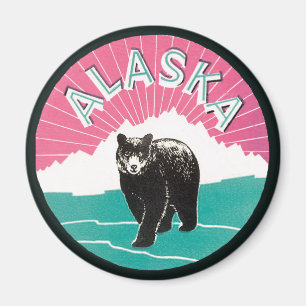 Imán Póster de viaje vintage, oso negro de Alaska en la