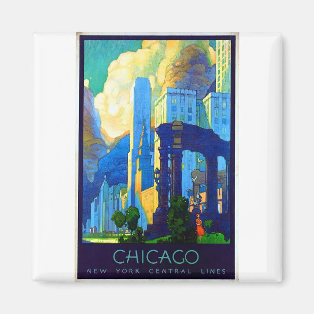 Imán Poster de viajes Chicago Vintage (Frente)