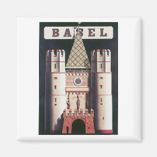 Imán Poster de viajes de Basilea Vintage