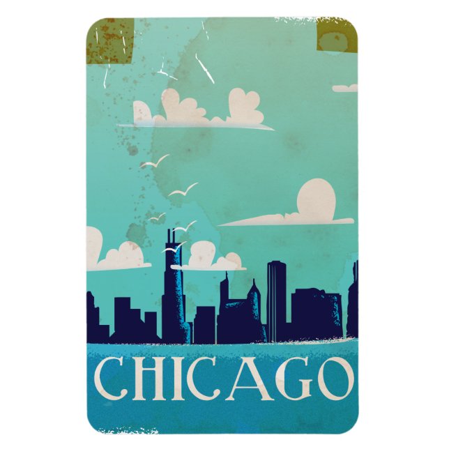 Imán Poster de viajes de época de Chicago (Vertical)