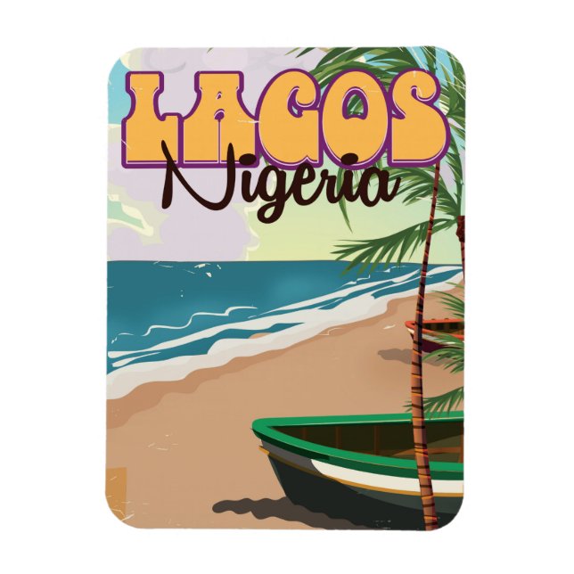 Imán Poster de viajes de época de Lagos, Nigeria (Vertical)