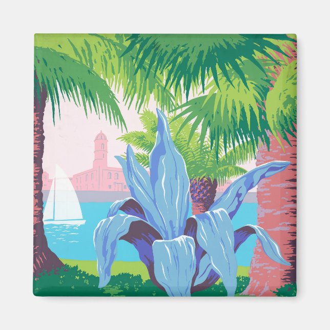 Imán Poster de viajes de época promocionando Puerto Ric (Frente)