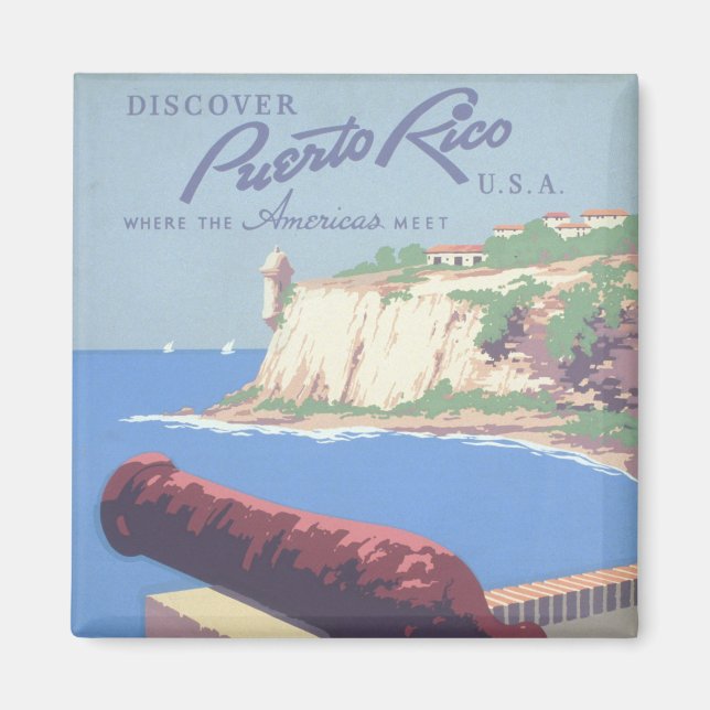 Imán Poster de viajes de época promocionando Puerto Ric (Frente)