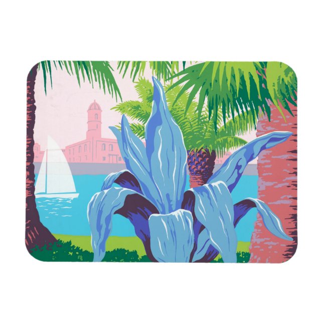 Imán Poster de viajes de época promocionando Puerto Ric (Horizontal)