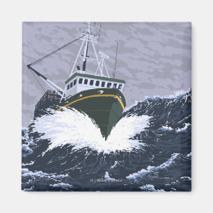 Imán Poster de Viajes de Vintage en Barco AlaskaCrab