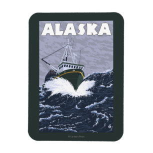 Imán Poster de Viajes de Vintage en Barco AlaskaCrab