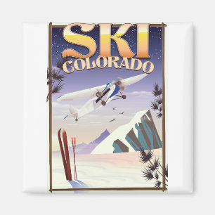 Imán Poster de viajes en época de esquí colorado