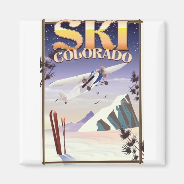 Imán Poster de viajes en época de esquí colorado (Frente)