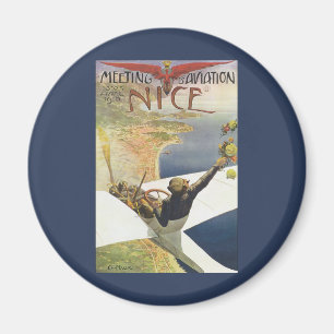 Imán Poster de Viajes Vintage, avión sobre Niza Francia