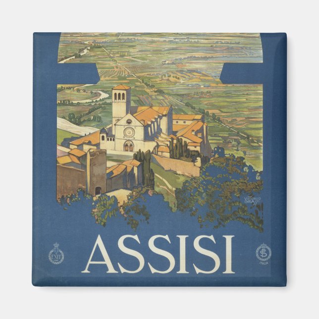 Imán Poster De Viajes Vintage De Asís (Italia) (Frente)