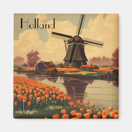 Imán Poster de Viajes Vintage de Holanda, tulipanes y m