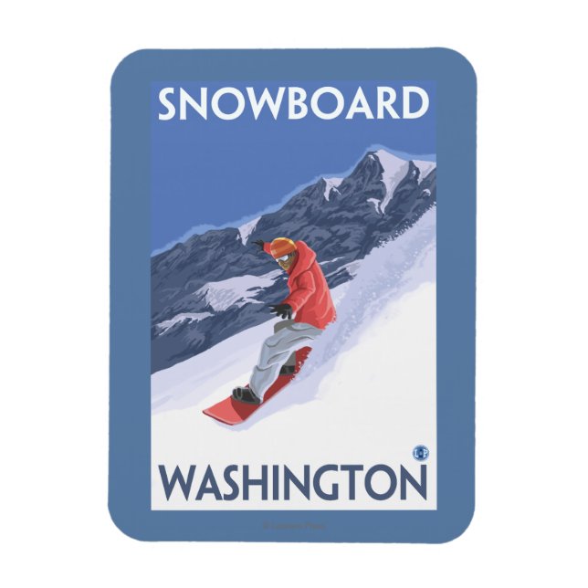 Imán Poster de Viajes Vintage de Snowboard en Washingto (Vertical)