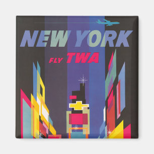 Imán Poster de Viajes Vintage, Fly Twa, Nueva York
