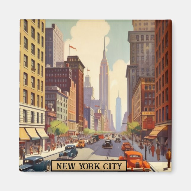 Imán Poster de Viajes Vintage Nueva York (Frente)