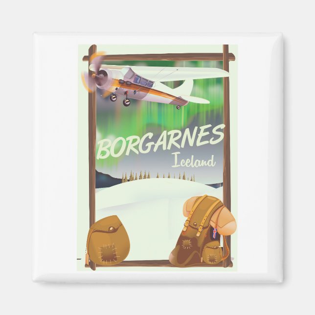Imán Póster de vuelo de Borgarnes en Islandia (Frente)