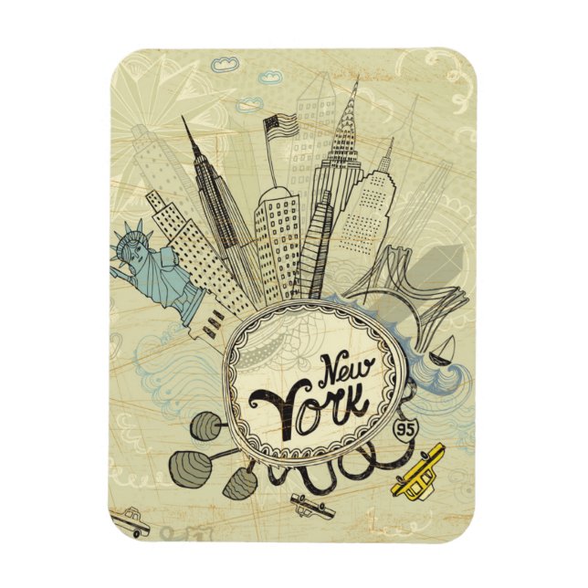 Imán Poster del Doodle de Nueva York (Vertical)
