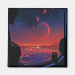 Imán Poster del espacio retro - Los espectadores observ