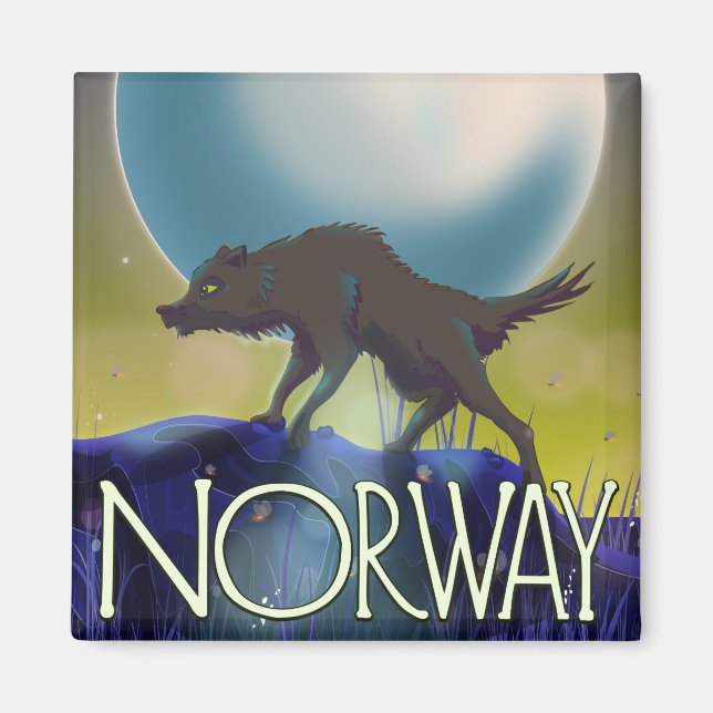 Imán Póster del lobo de Noruega (Frente)
