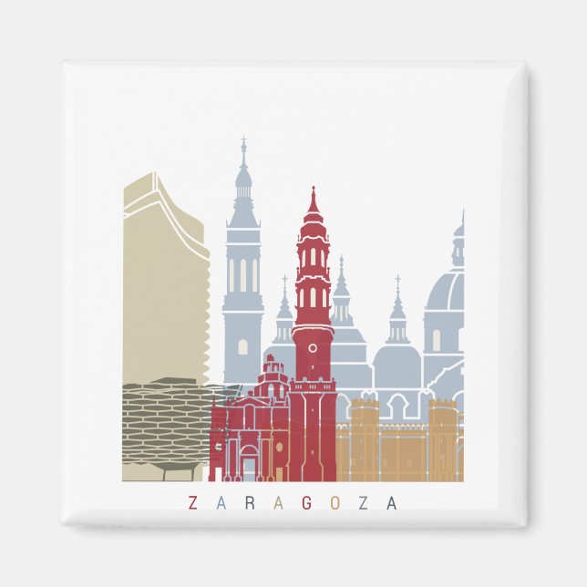 Imán Poster del skyline de Zaragoza (Frente)