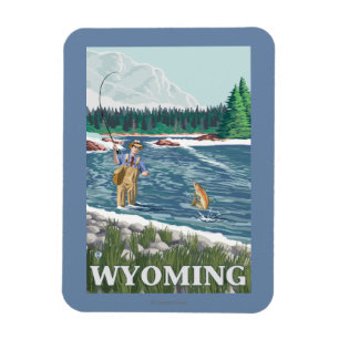 Imán Poster del viaje de FishermanWyomingVintage de la
