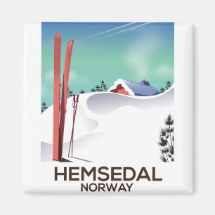 Imán Poster del viaje del esquí de Hemsedal Noruega