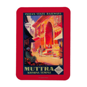 Imán Poster del viaje del templo de Muttra Krishna