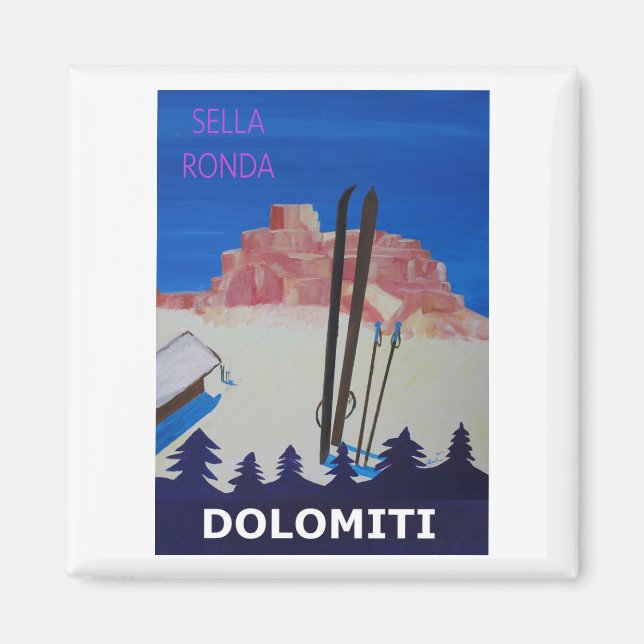 Imán Poster retro Dolomiti Italia en Sella Ronda (Frente)