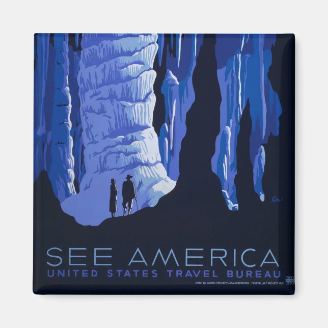 Imán Póster vintage de viaje cueva caverna (Frente)