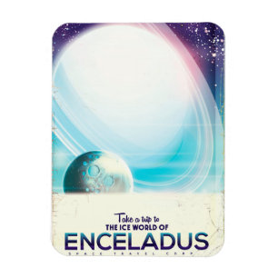 Imán Póster vintage de viaje espacial a Encélado