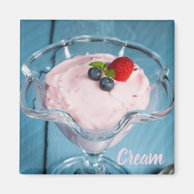 Imán Postre de crema de frambuesa con menta y regalo de (Frente)