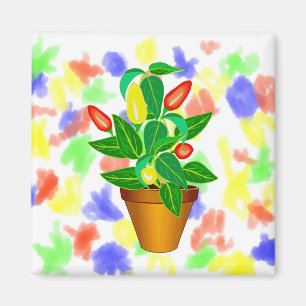 Imán Pote con la planta roja y amarilla de la pimienta