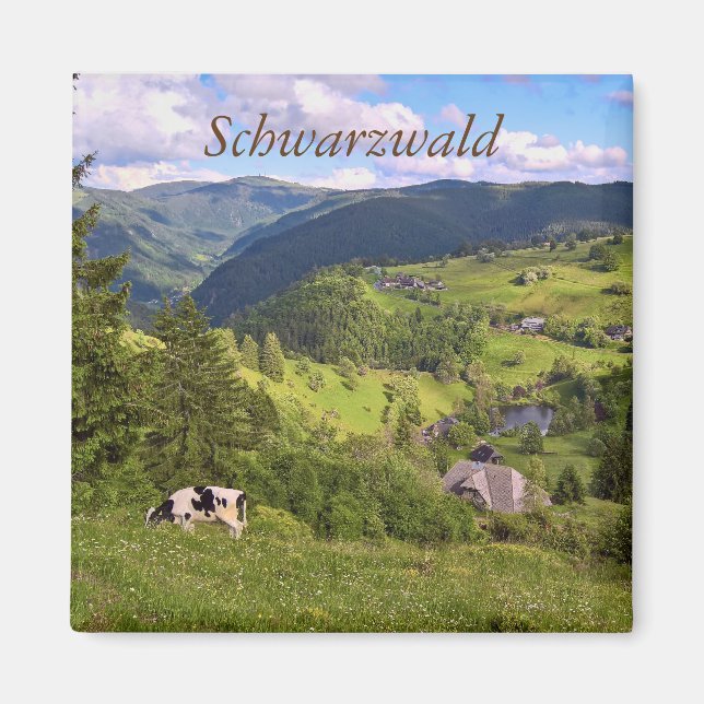 Imán prados verdes y una vaca con vistas panorámicas (Frente)