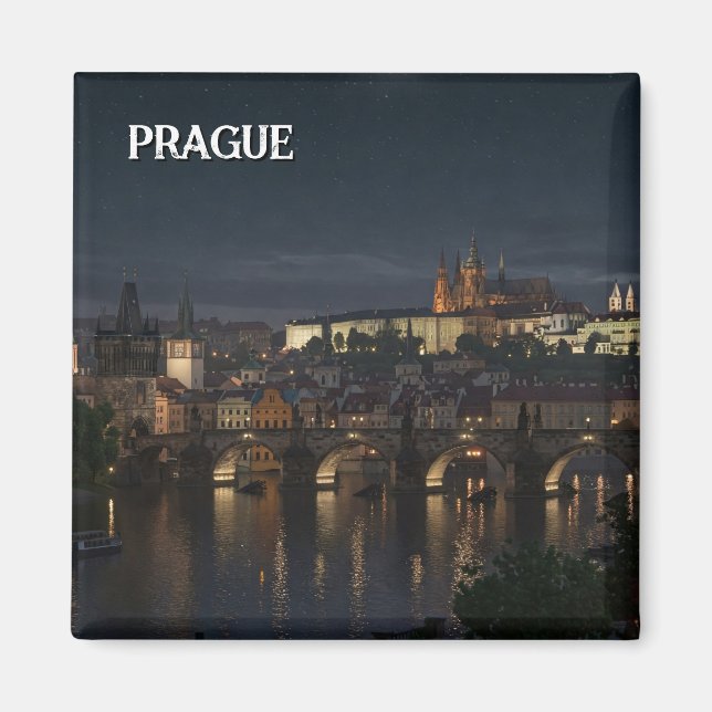 Imán Praga Castle y charles Bridge Night Travel (Frente)