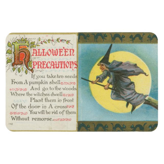 Imán Precauciones de Halloween Brujas Vintage (Horizontal)