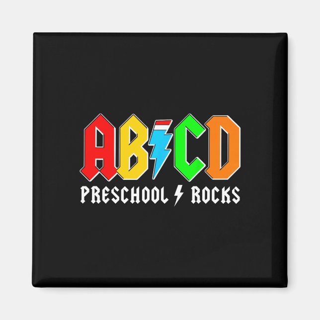 Imán Preescolar Abcd rocas niños espalda a la escuela m (Frente)