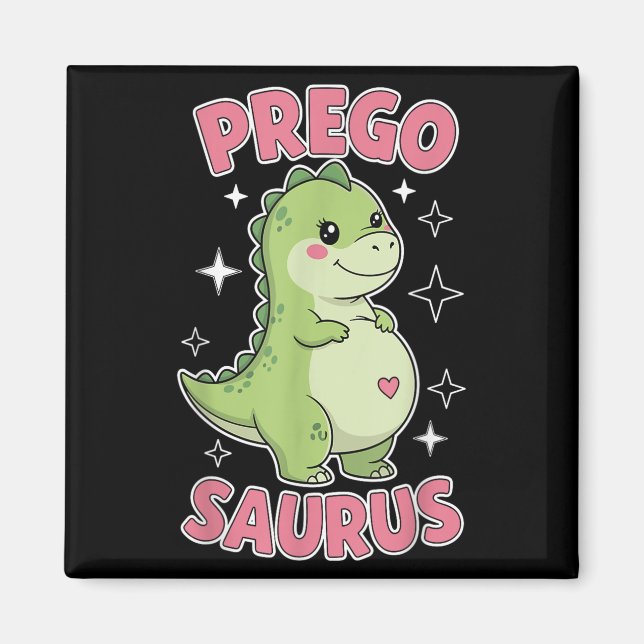 Imán Pregosaurus Cute Retro Embarazo De Dinosaurio Y (Frente)