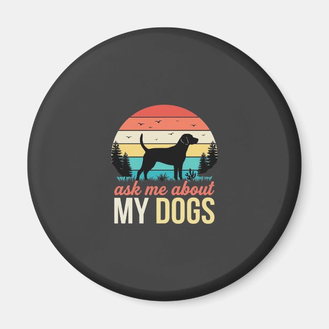 Imán Pregúntame sobre mis perros Retro Sunset_1 (Frente)