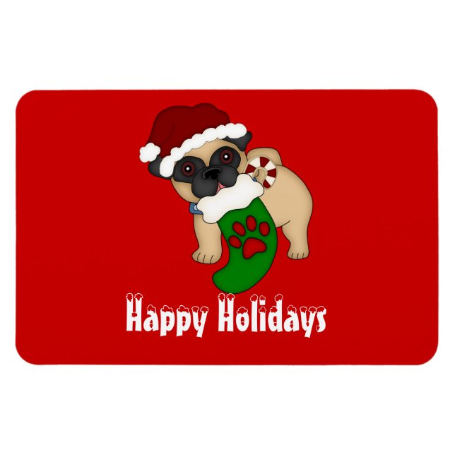 Imán premium para Navidades Pug #2 (Horizontal)